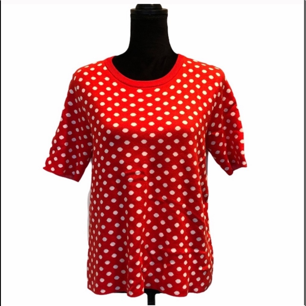 NWT August Silk knit polka dot shortsleeved mixed fabric sweater size medium